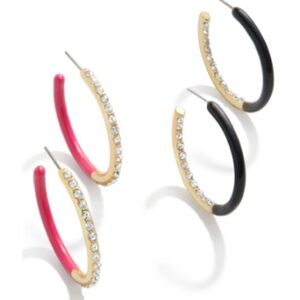 BAUBLEBAR Gold, Black, and Pink Crystal Hoop Earrings- Andie set of 2